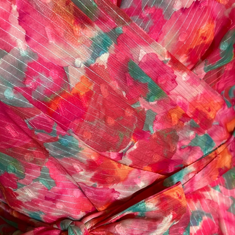 Adelyn Rae Brianna Pink Multi‑Color Floral Tiered Maxi Dress Ruffles Strappy Med - Picture 8 of 11
